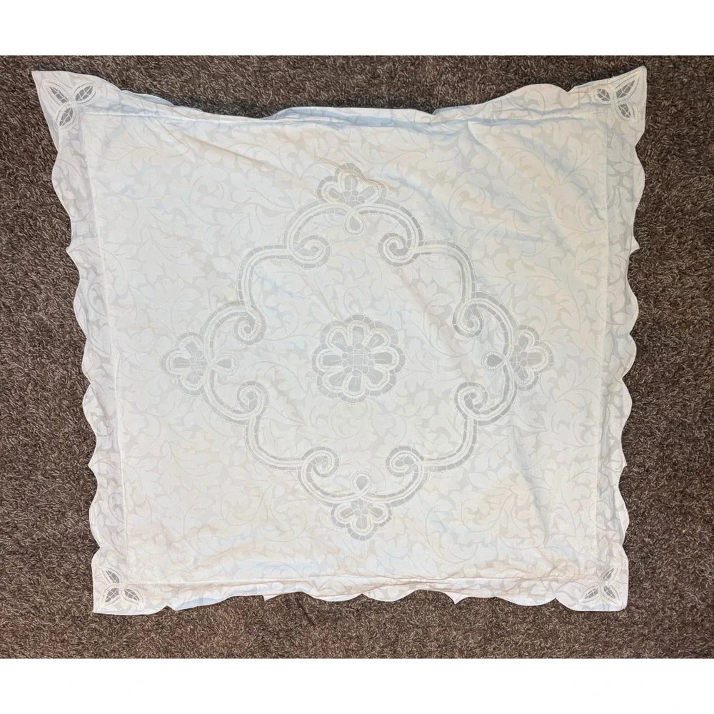 Vtg 90s White Cotton Cutwork Lace Embroidered Pillow Shams Set of 2 Scalloped